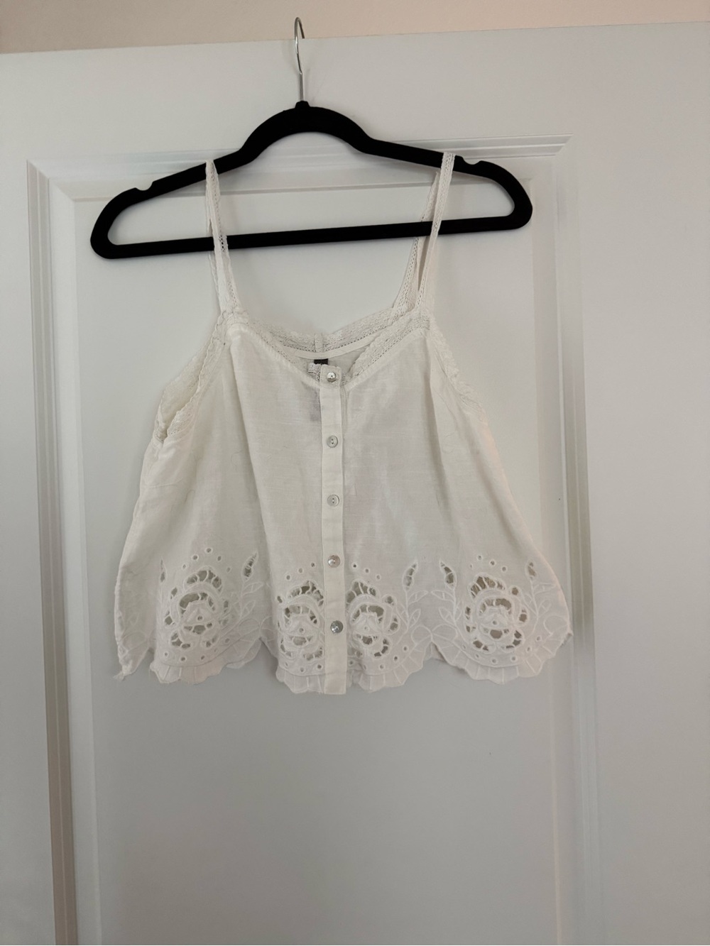 Anthropologie White Eyelet Lace-Trim tank